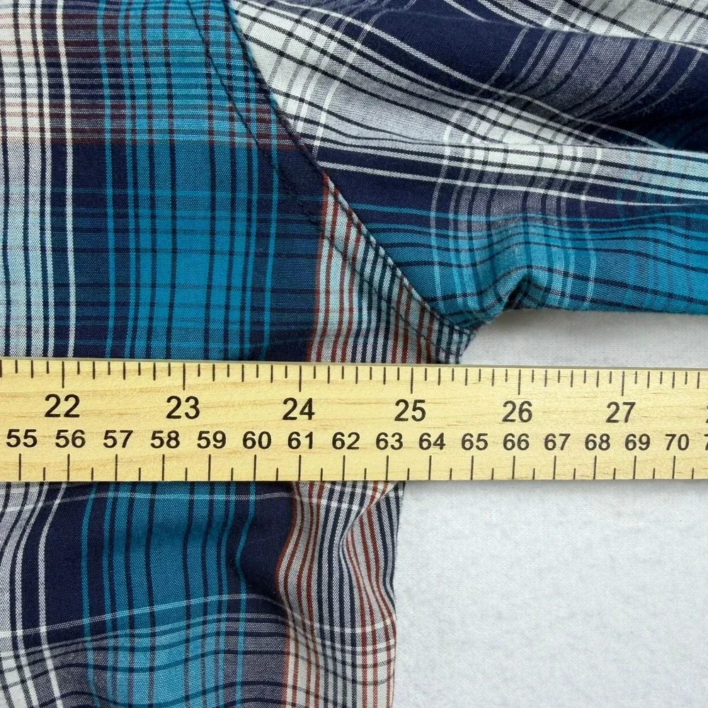 Levis Mens XXL Western Plaid Snap Button Down Shirt Teal Blue 3LYLW0172